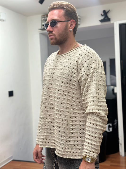 PULL TRAFORATO CROP BEIGE