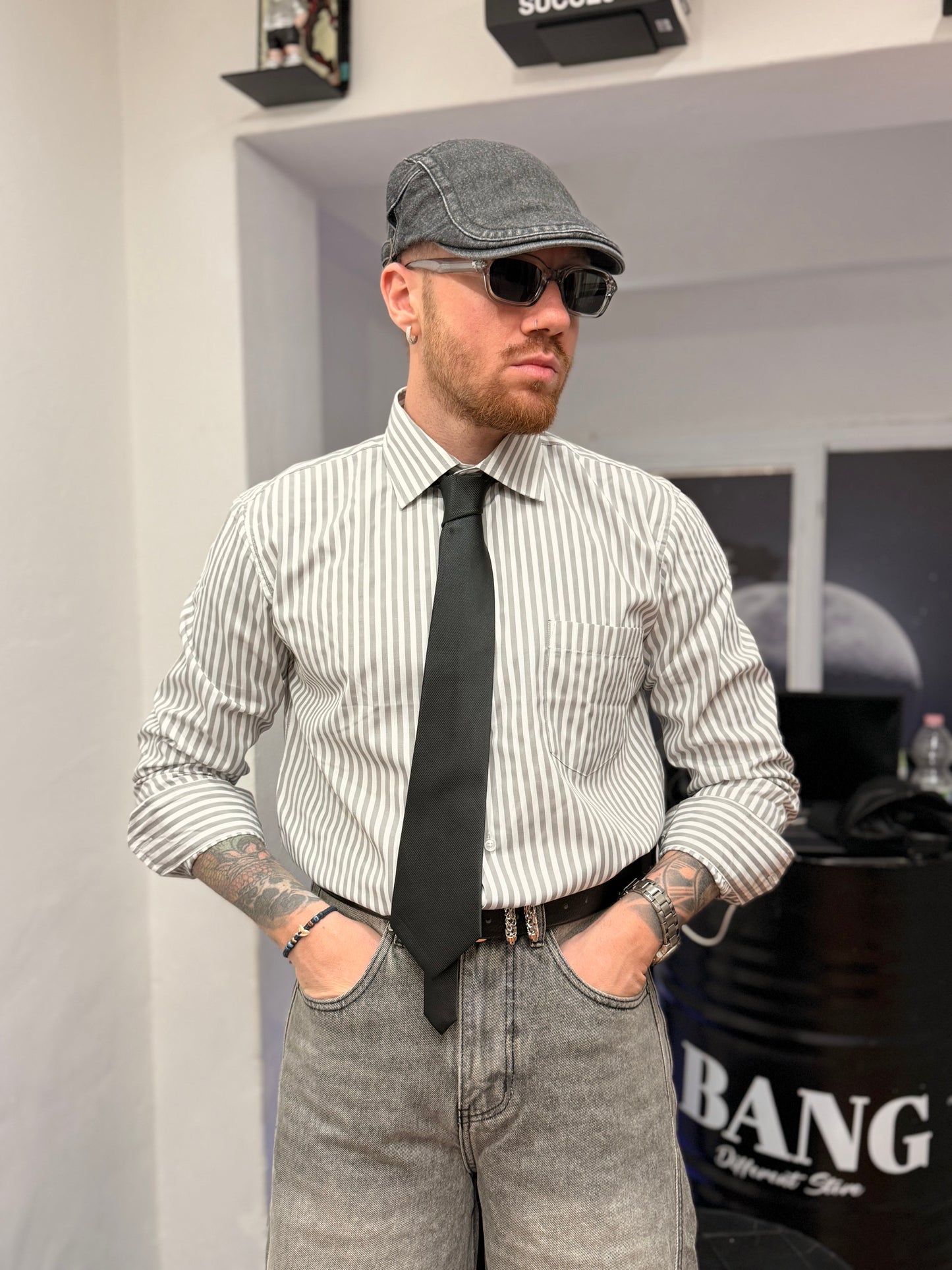 CAMICIA A RIGHE GRIGIA