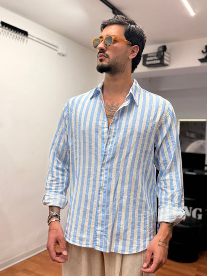 CAMICIA A RIGHE CIELO IN LINO