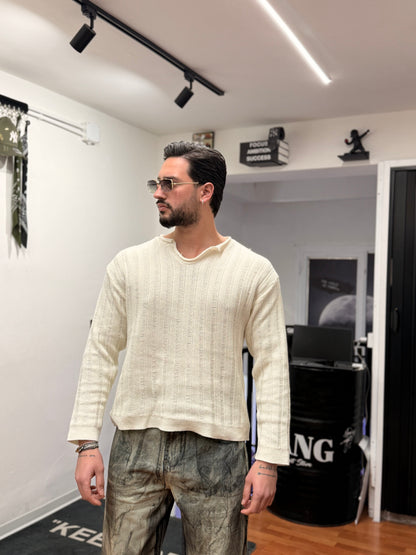 MAGLIONE CROP IN FILO PANNA