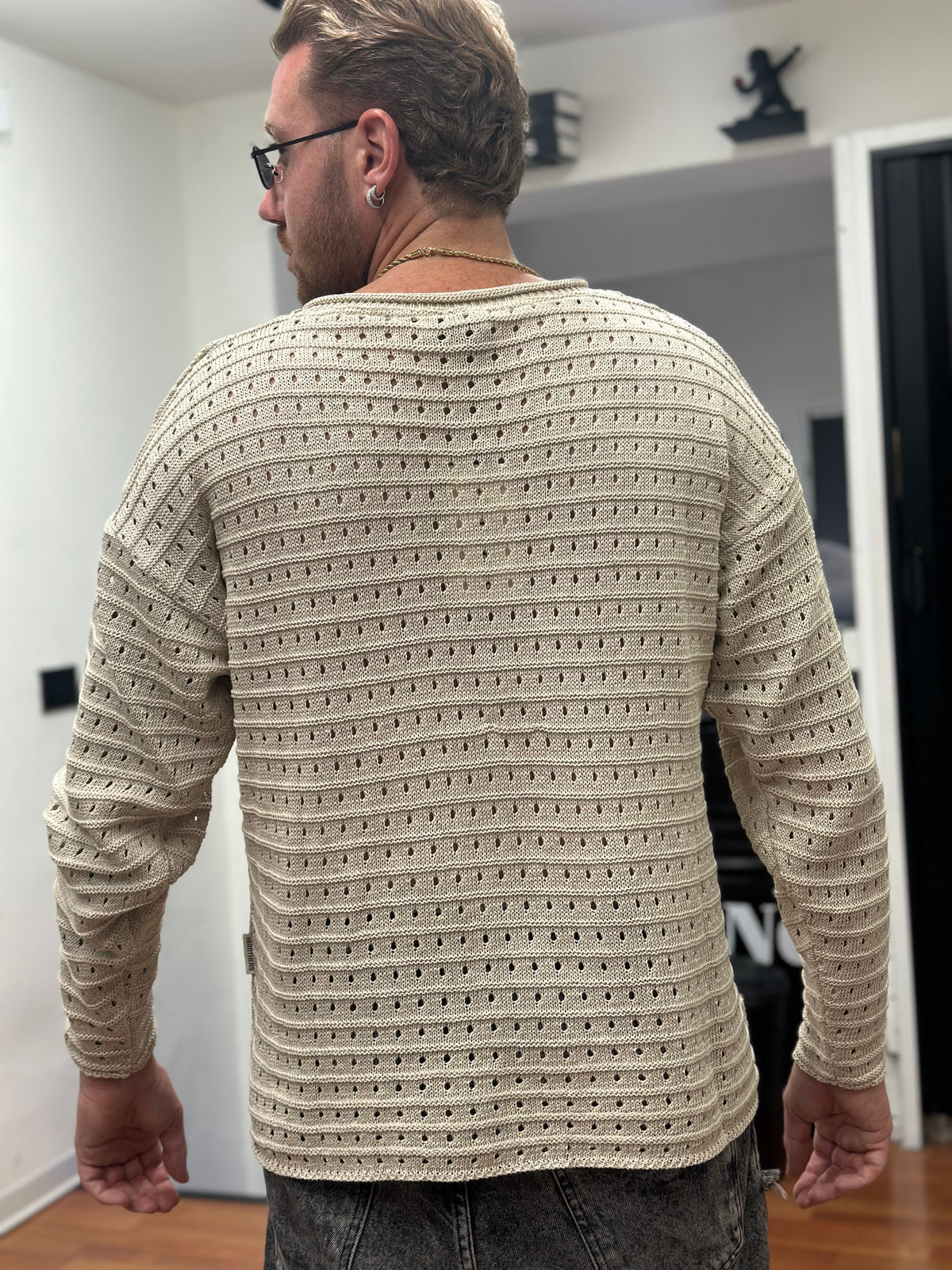 PULL TRAFORATO CROP BEIGE