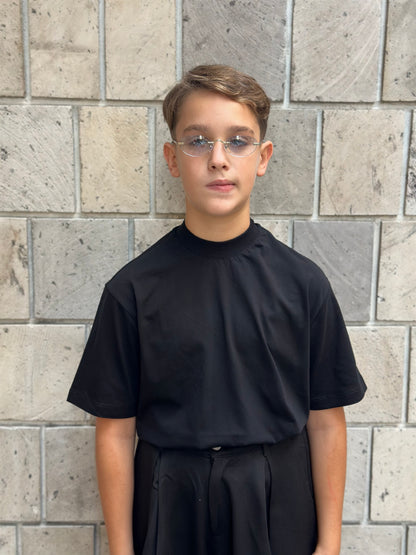 T-SHIRT MEZZO COLLO NERA