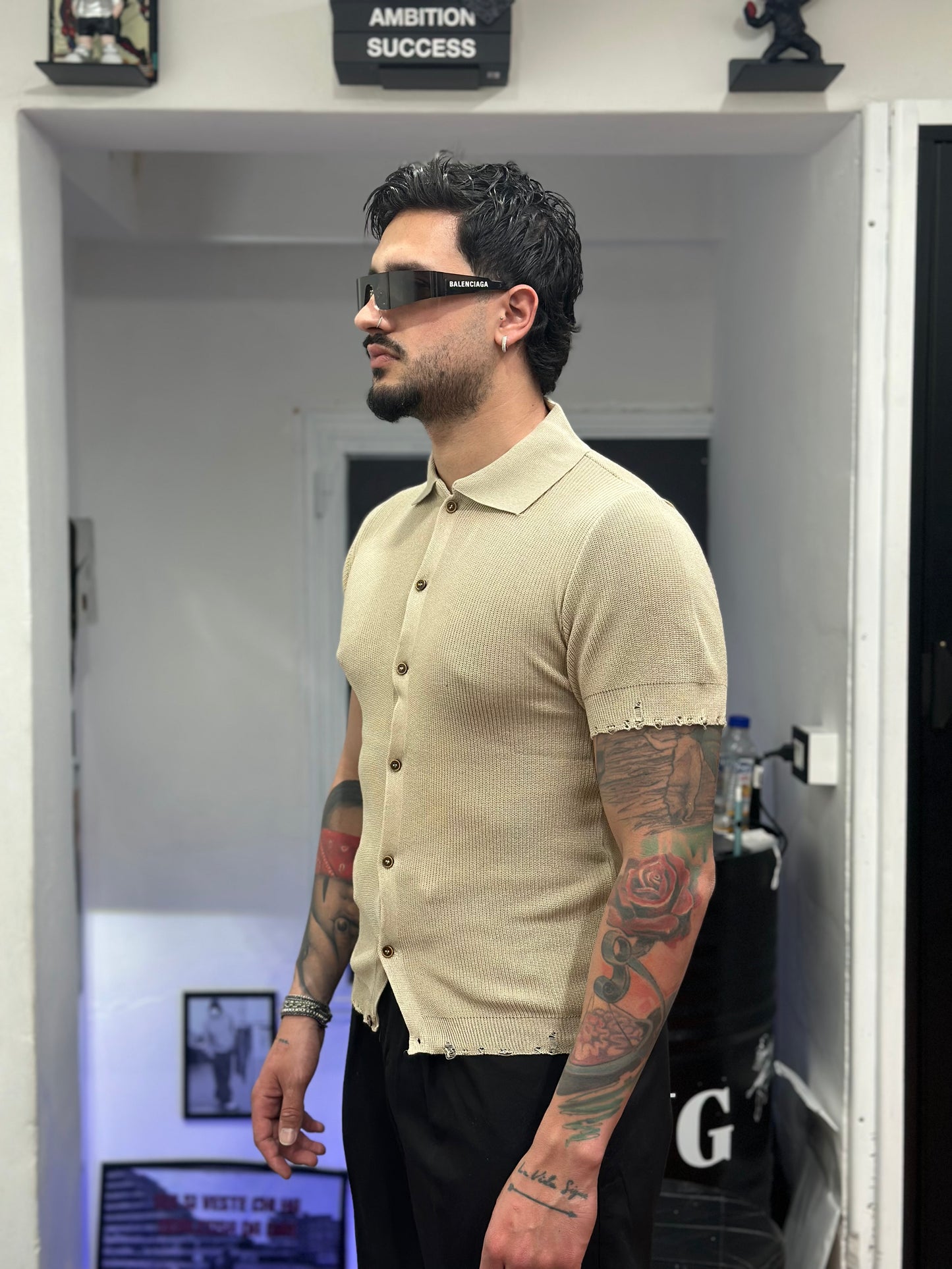 CARDIGAN-POLO IN FILO BEIGE