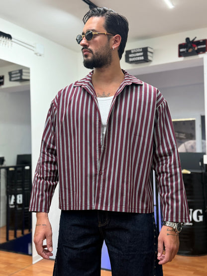 CAMICIA CROP A RIGHE BORDEAUX