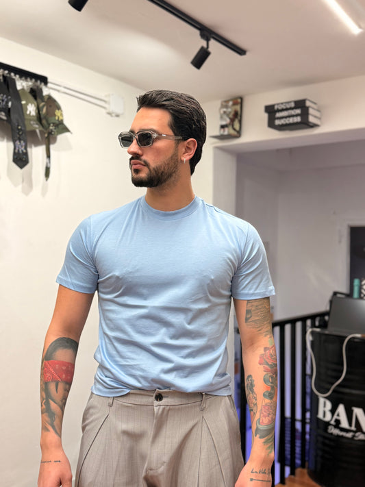 T-SHIRT FILO DI SCOZIA CELESTE