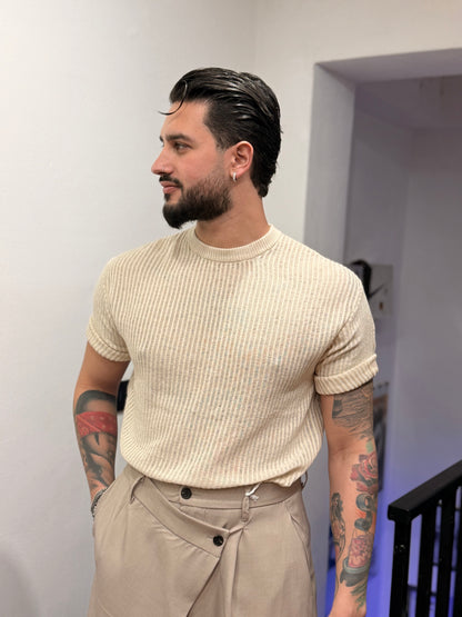 T-SHIRT TRAFORATO BEIGE