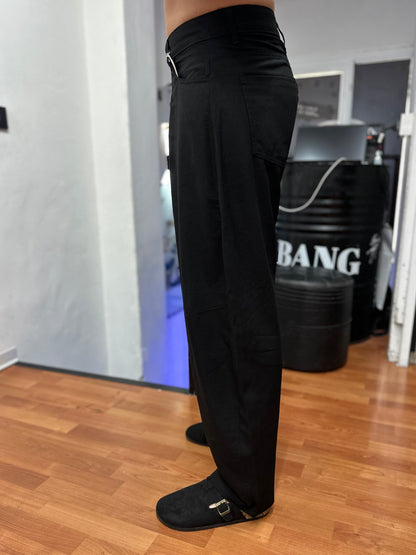 PANTALONE BALLON NERO IN LINO