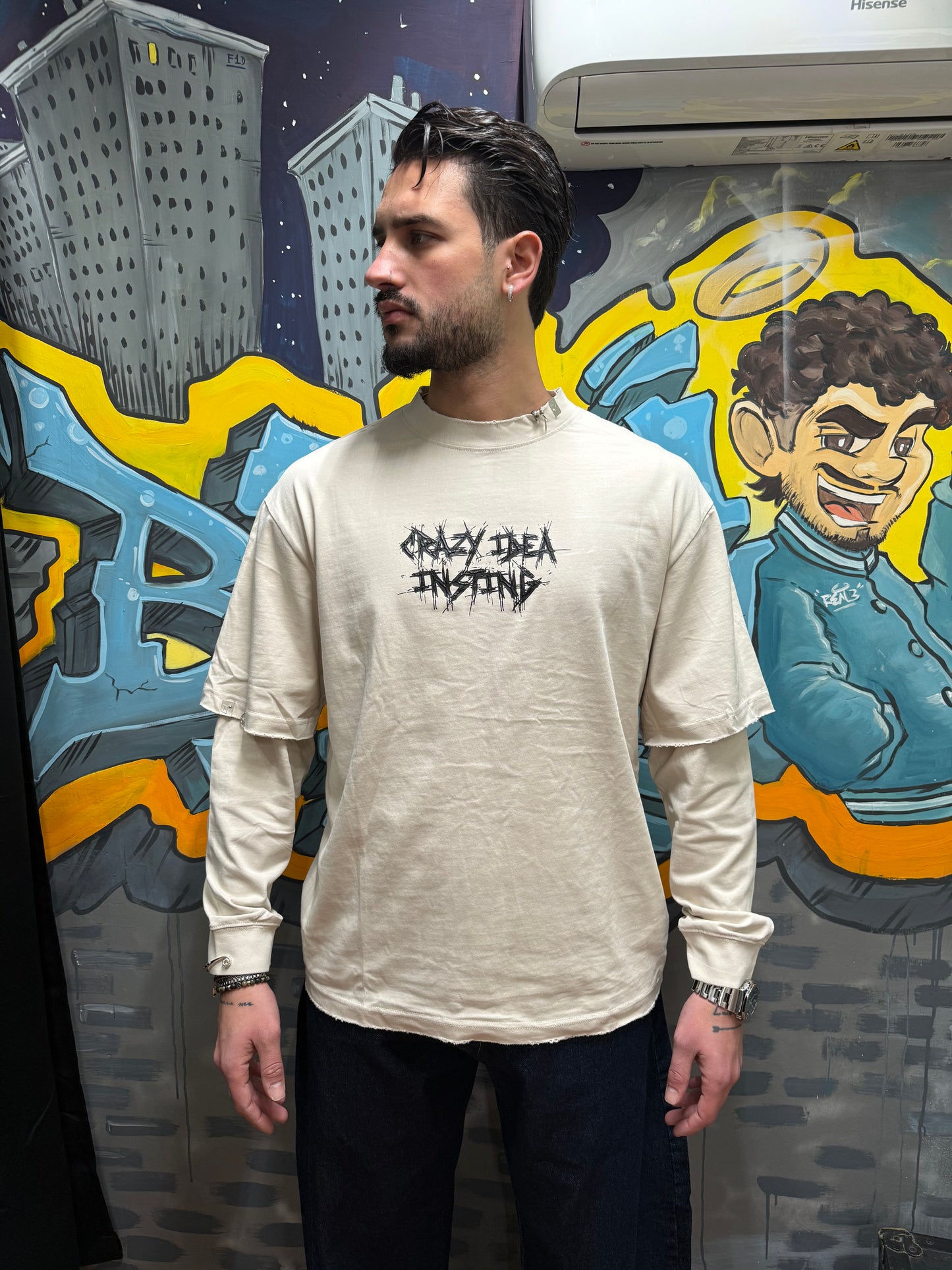 T-SHIRT DOUBLE SLEEVE BEIGE