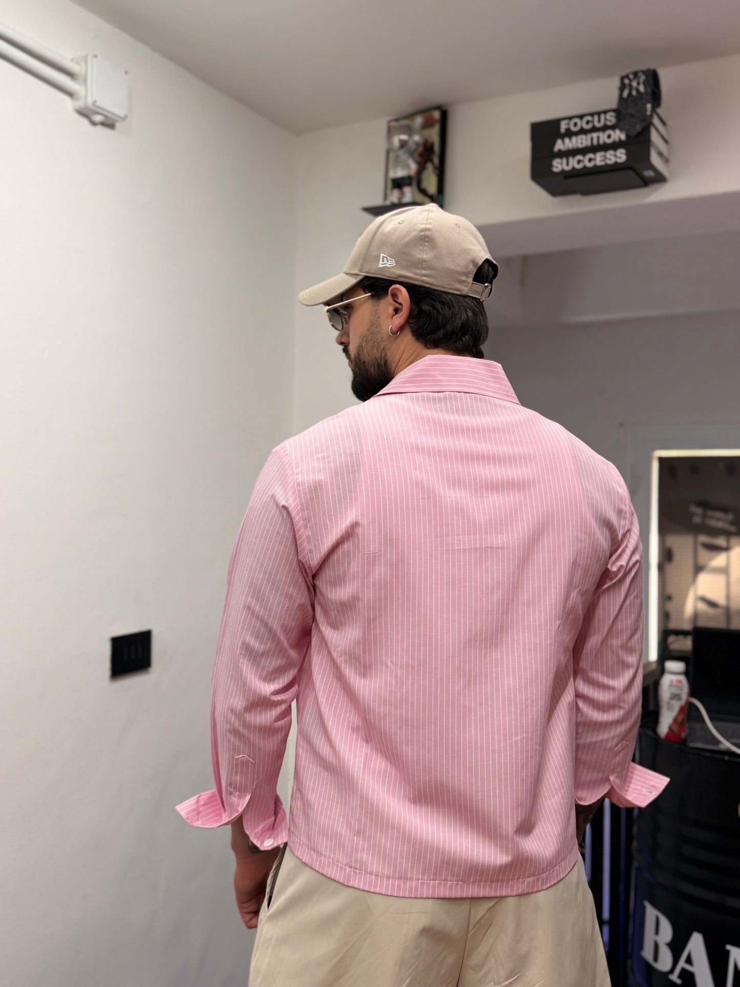 CAMICIA RIGHE CROP ZIP ROSA