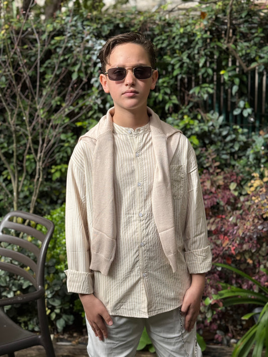 Camicia a righe beige