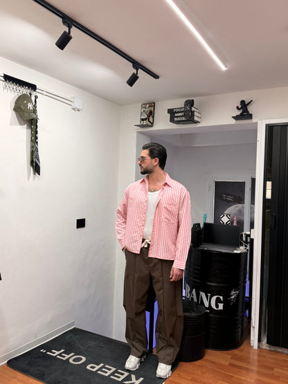 CAMICIA A RIGHE CROP ROSA