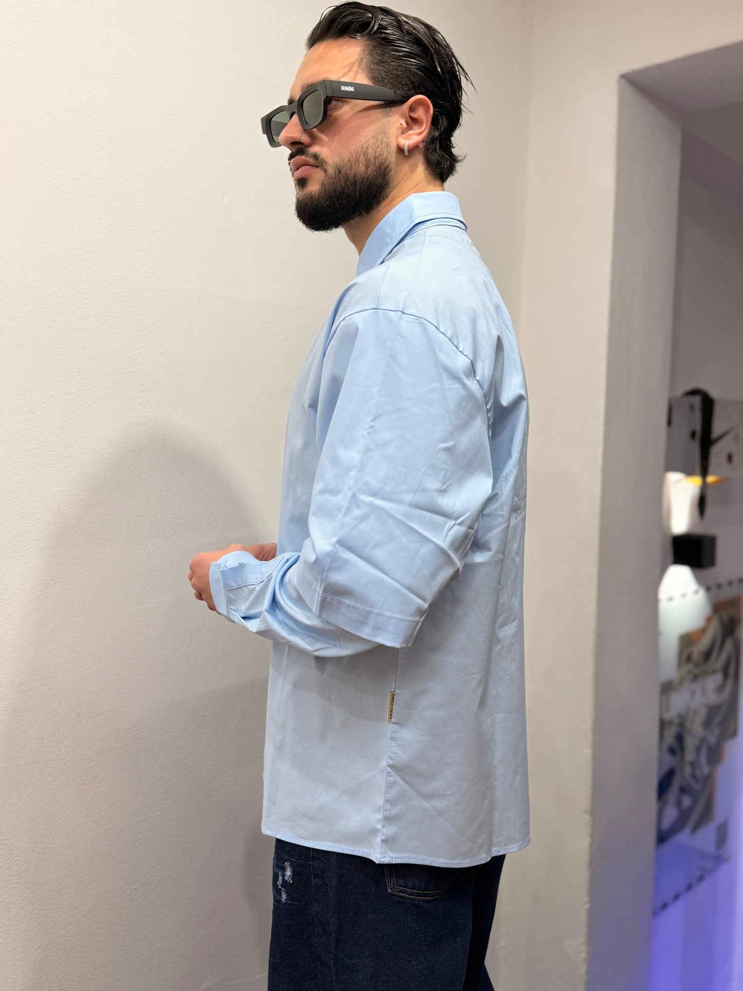 CAMICIA OVER DOUBLE SLEEVE CELESTE