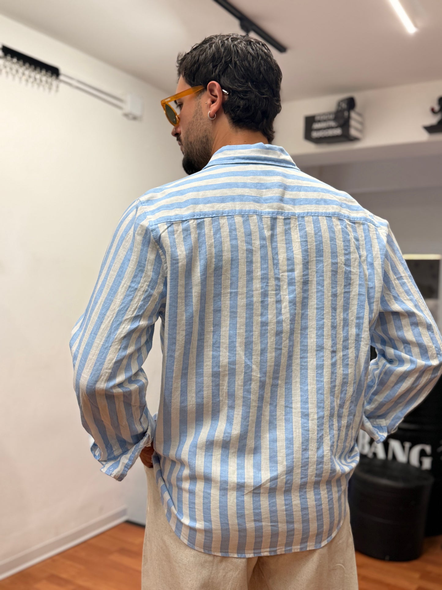 CAMICIA A RIGHE CIELO IN LINO
