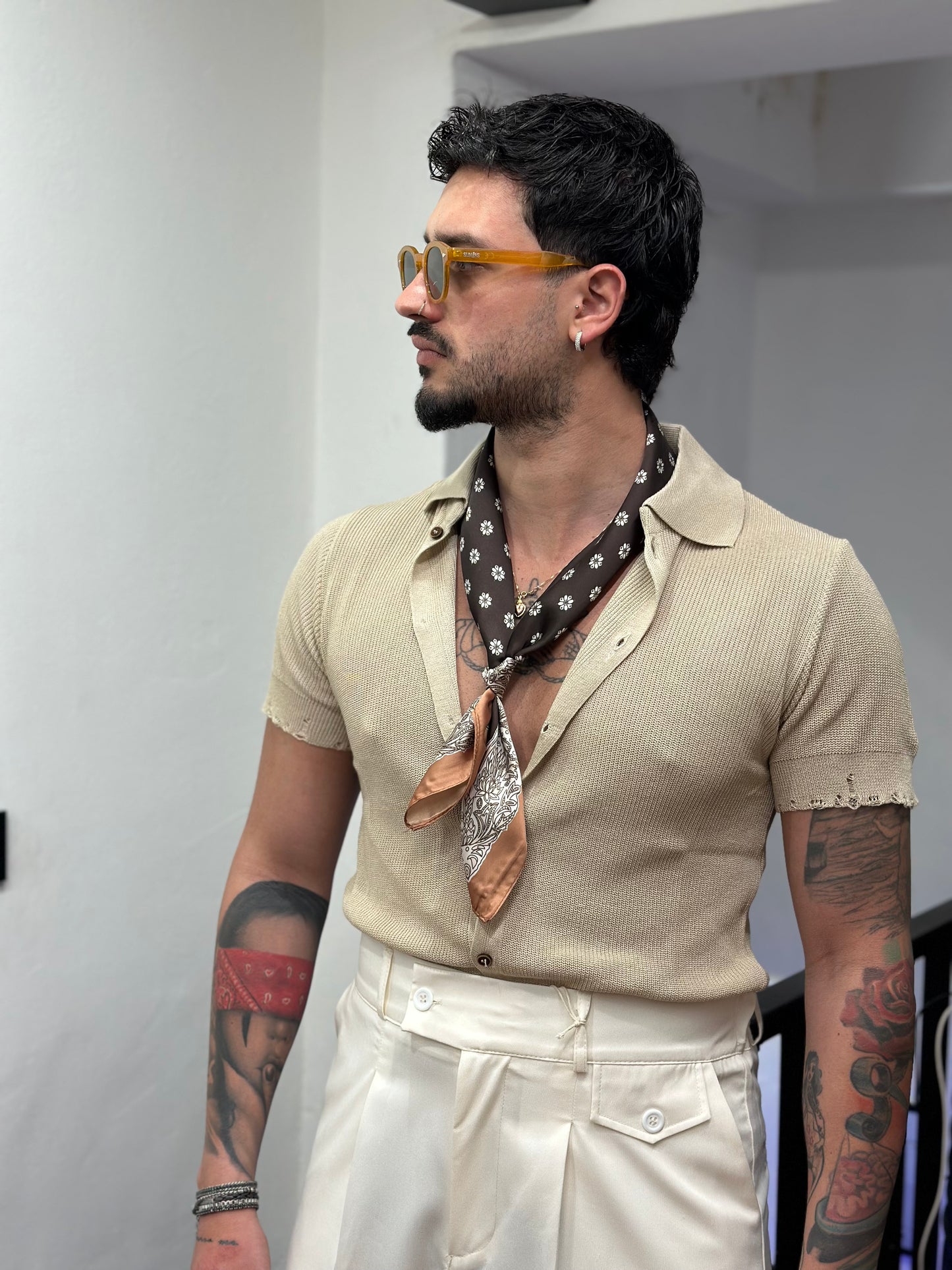 CARDIGAN-POLO IN FILO BEIGE