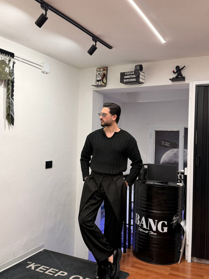 MAGLIONE CROP IN FILO NERO