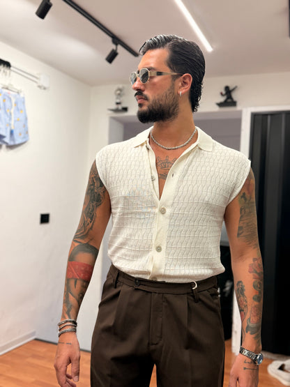 CARDIGAN SMANICATO IN FILO PANNA