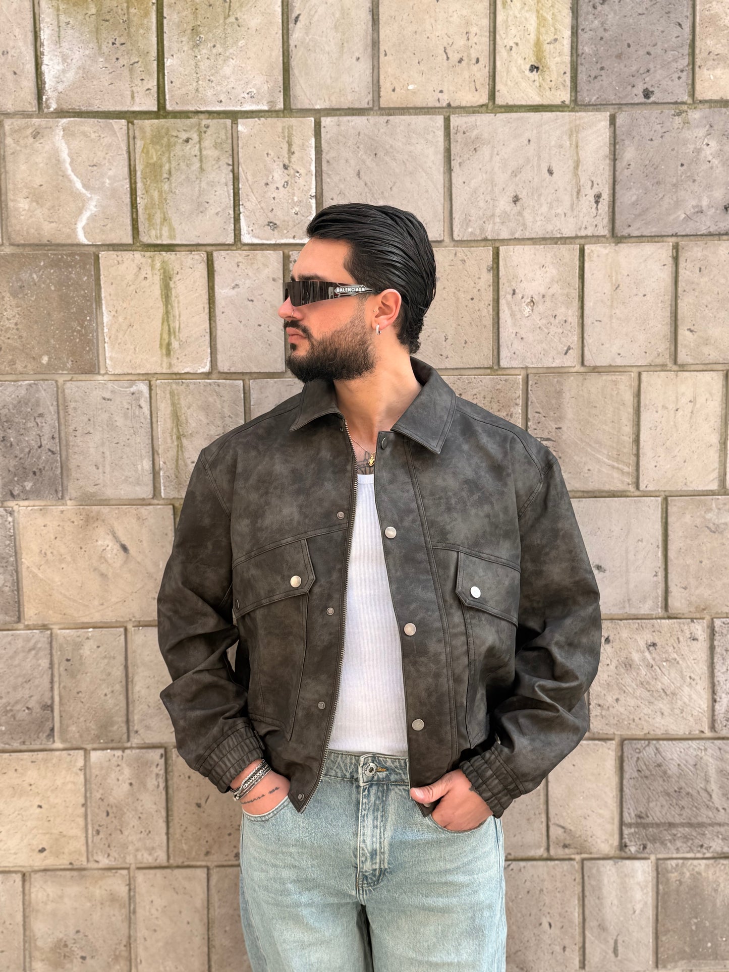 JACKET CROP MARMORIZZATO NERO