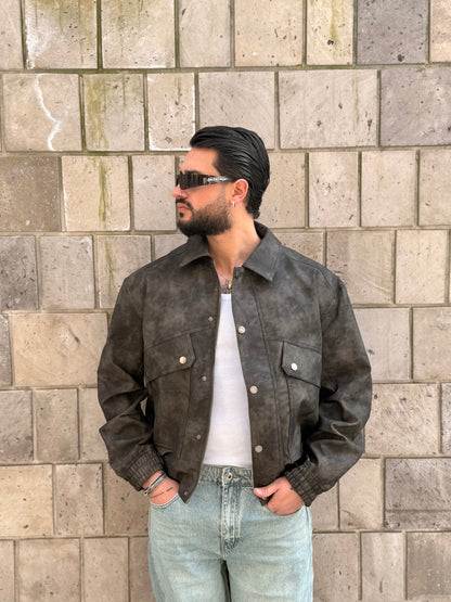 JACKET CROP MARMORIZZATO NERO